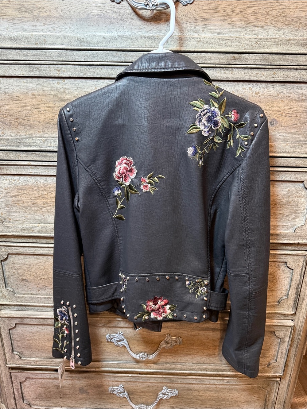 DRIFTWOOD Black Embroidered Floral Moto Jacket with Studs - Picture 5 of 5